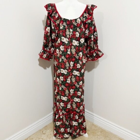 T & L Muumuu Factory Vintage Hawaiian Maxi Dress Floral Puff Sleeves Plus 2X - Picture 4 of 6